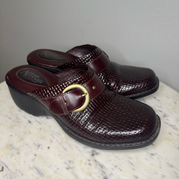 Clarks Artisan Mules Size 7 M dark brown Leather Wedges comfort shoes - Picture 1 of 7